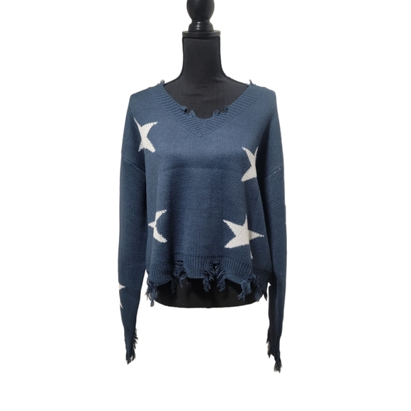 Cropped Star Sweater in Navy Blue Size Large - Picture 1 of 3